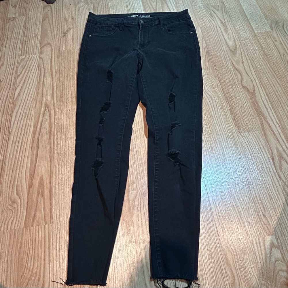 Old Navy rockstar mid rise black denim jeans‎ 12
